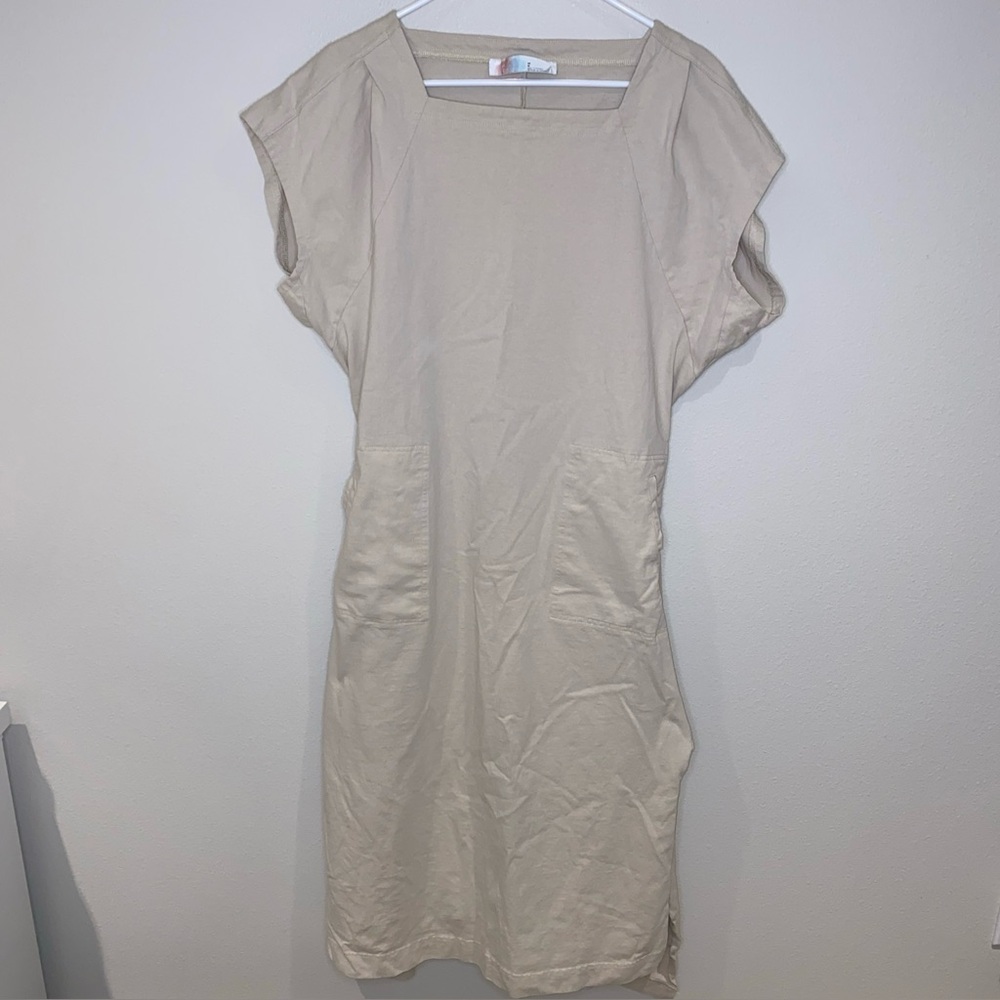 Free People Beach Dress Size M Ivory‎ Square Neck Patch Pocket Midi